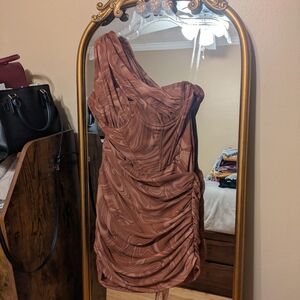 Elegant One-Shoulder Brown Dress